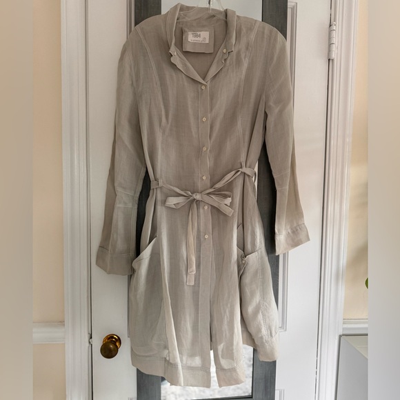 ANNETTE GÖRTZ Sheer Button Down Linen Dress In Sage Green - Picture 3 of 8